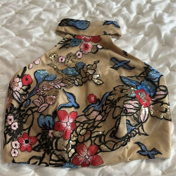 Social Code Halter Crop Top Size 1 Multicolor Sequins Floral Sparkle - Picture 7 of 8
